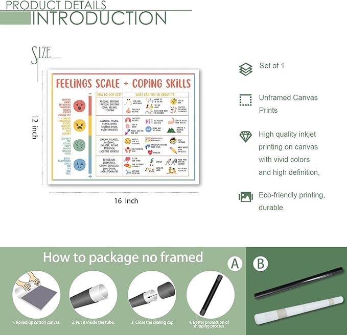 Feelings Chart For kids Mental Health Posters Help Students Understand Emotions Poster Calm Corner Special Education Classroom Decorations Preschool Classroom Supplies Unframed 12x16in