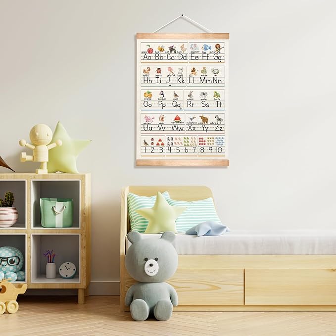 Educational Wall Art Posters, Numbers 1-10 and Alphabet Chart, Learning Posters for Kids,ABC Banner Poster, Canvas Wall Hanging Decor for Toddler Room Playroom Nursery Wall Classroom Decor (Colorful-05)