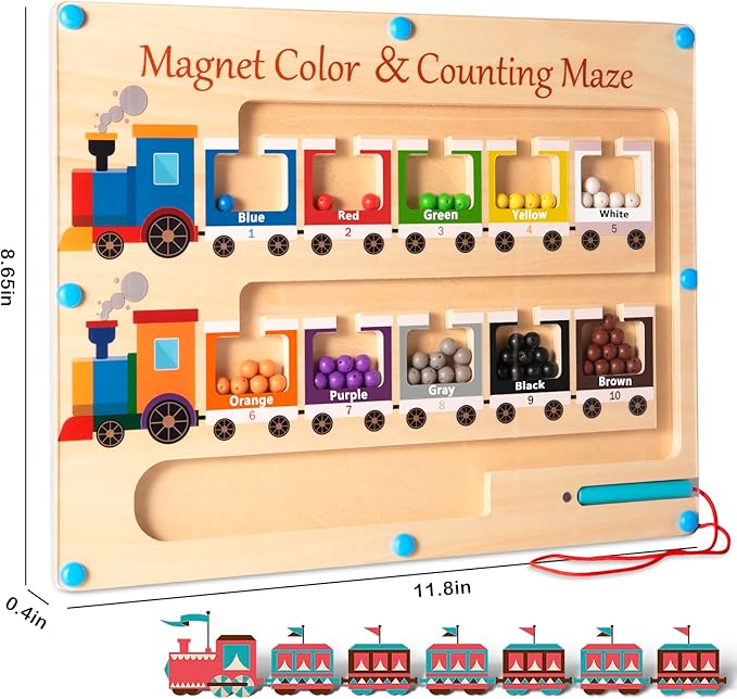 Magnetic Color and Number Maze Board Wooden Montessori Fine Motor Skills Toys for 3 4 Year Old Preschool Learning Activities Classroom Must Haves Sorting Travel Toys for Toddlers Boys Girls