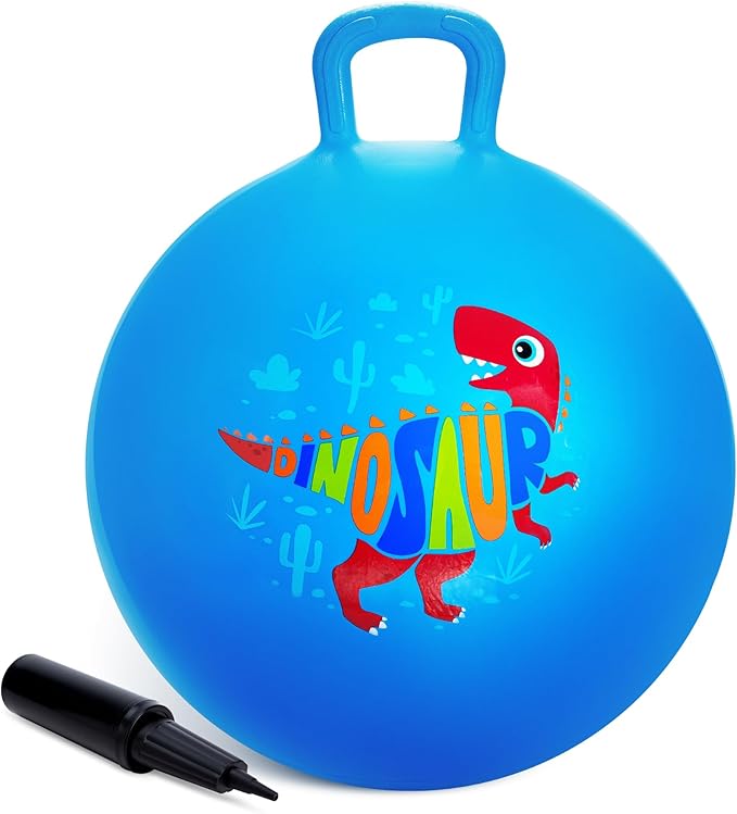 ZOOJOY Hopper Ball for Kids Aged 3-8, 18In Bouncy Balls with Handle, Blue Dinosaur Hoppity Hop Ball, Indoor Outdoor Inflatable Christmas Hopping Toys Gifts for Boys Girls
