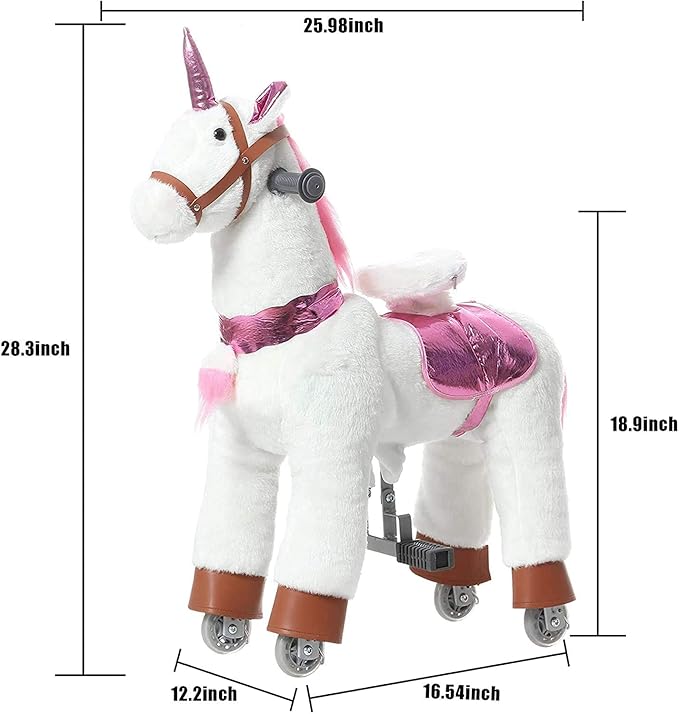 JoJoPooNy Ride on Unicorn Toys for Girls, Ride on Horse Riding Pony for Children 3-6 Years Old, Rideable Plush Walking Horse Animal with Wheels