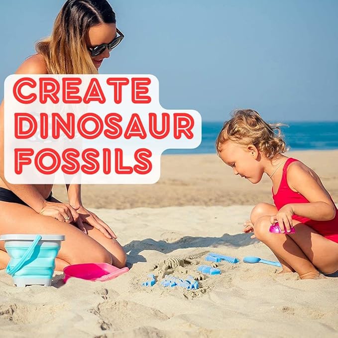 Liberty Imports 3 Pack Large Dinosaur Fossil Sand Molds Beach Toy Set with Rake and Shovel for Kids Summer Outdoors (25 Pcs Playset)