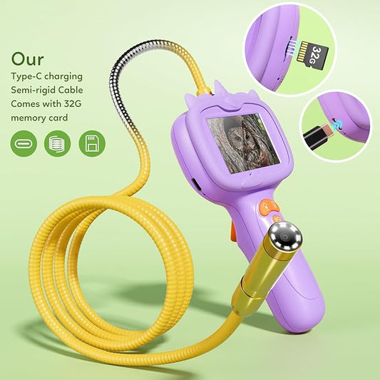 Kids Borescope Toys Camera with Light for 4-10 Years Old Boys Girls Birthday Gift 32GB Type-C Rechargeable STEM Science Educational Toy Snake Scope Camera for Outdoor Camping Nature Exploration