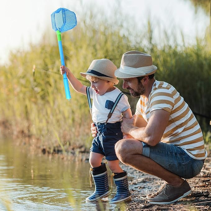 Coopay 4 Pieces Fishing Net Catching Bug Nets Fish Butterfly Nets Beach Toys for Kids Outdoor Playing (Blue, Green)