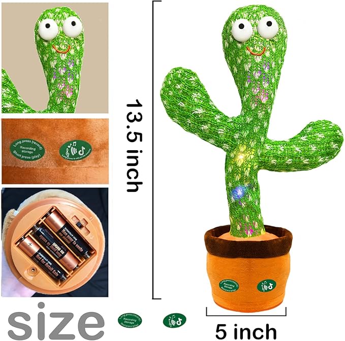 Dancing Mimicking Talking Cactus Toy,Funny Gift for Toddler 1 2 3 Year Old Boy Girl,Singing Record Repeat What You Say Light Up Baby Infant Toys 6-12 12-18 Months (Volume Adjustment)