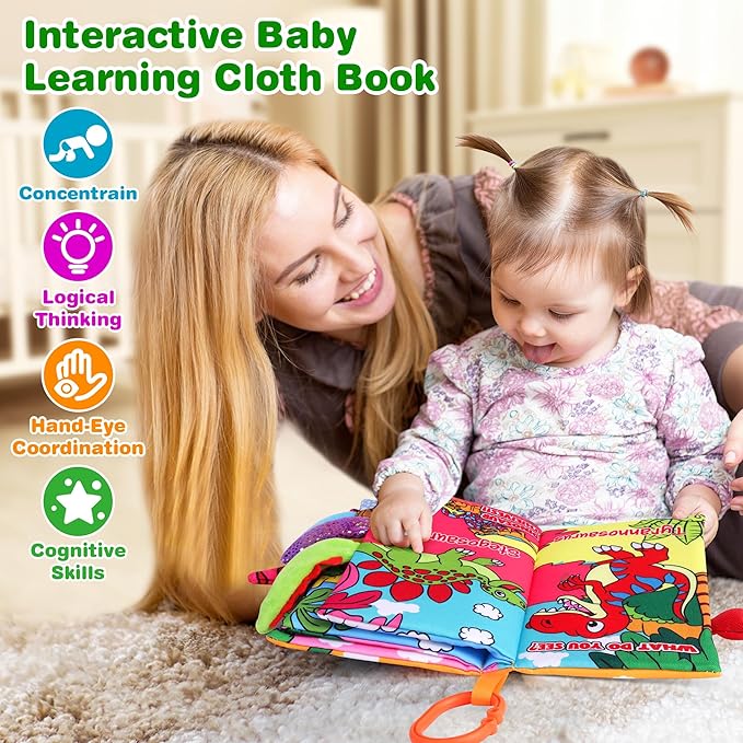 Vanmor 2 Pack Baby Cloth Books, High Contrast Sensory Crinkle Toys for 0-6 Months Infants, Soft Tummy Time Travel Essentials, for Boys, Christmas Stocking Stuffers for Newborn