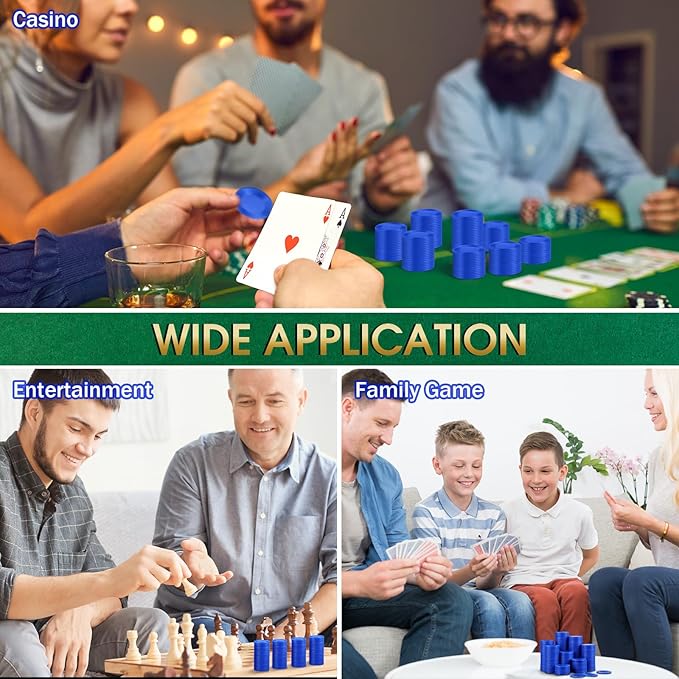 Leitee 500 Pcs Blue Plastic Poker Chips Bulk 1.5 Inch Mini Bingo Chips Tokens Markers Blank Casino Counting Discs Learning Math Counters for Adults Interlocking Game Counting Reward Card