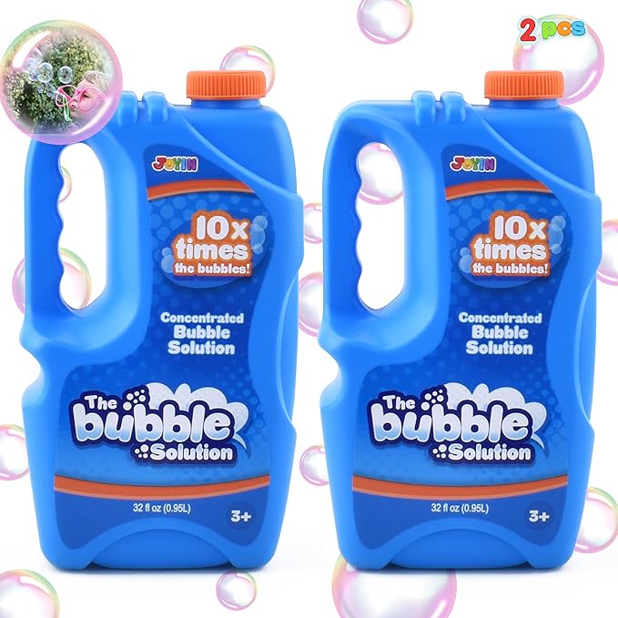 JOYIN 2 Bottles Bubbles Refill Solutions 64 oz (up to 5 Gallon), Concentrated Solution for Bubble Machine, Gun, Wand Refill Fluid Summer, Easter Toys(Blue)