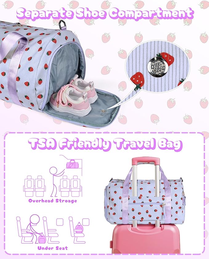 4 5 6 7 8 Year Old Girl Birthday Gifts, Girls Gym Bag, Kids Personalized Overnight Duffle Bags with Shoe Compartment, Monogram Travel Tote with Makeup Bag, Ballet Recital Gift (Letter Y)