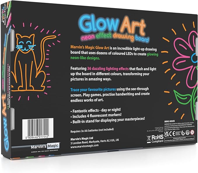 Marvin's Magic - Glow Art - LED Doodle Board for Children - Light Up Drawing Pad, with Glow in The Dark Colouring Pens - Battery Powered Magic Drawing Tablet - Light Up Tracing Pad Suitable for 5+