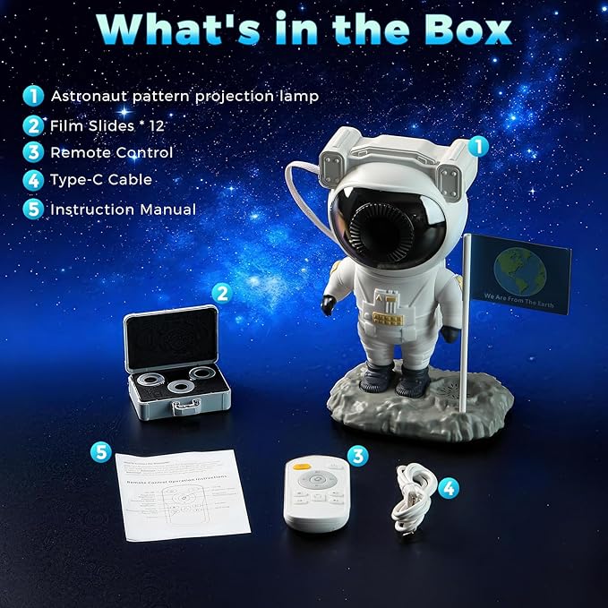 Astronaut Galaxy Projector Planetarium Star Projector, 12-in-1 Space Galaxy Light with Bluetooth 5.0 Speaker, White Noise, Timer & Remote Control, Night Sky Lamp for Bedroom, Home Theater, Party Décor