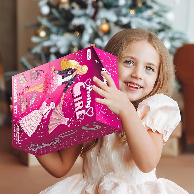 Closet Playset With 342 Pcs Clothes and Accessories, Princess Dresses, Tops, Pants, Swimsuits, Wardrobe, Shoes, Hangers and Other Accessories, Dress Up Toys for Girls Toddlers Gift