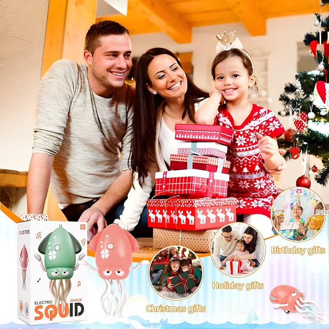 Electric Dancing Octopus Toy, Crawling Squid Tummy Time Toy with Led Light and Music, USB Rechargeable Automatic Evasion Octopus Baby Toy for 3 4 5 6 Year Old Kids Boy Girl Birthday Gifts (Pink)