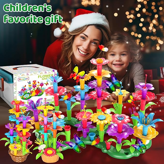 Doloowee 102Pcs Flower Garden Building Toys for Girls 3 4 5 6 7 Year Old, Upgrade DIY Building Stacking Toys, STEM Preschool Educational Toddler Toys Brain Development Kindergarten Kids Toy