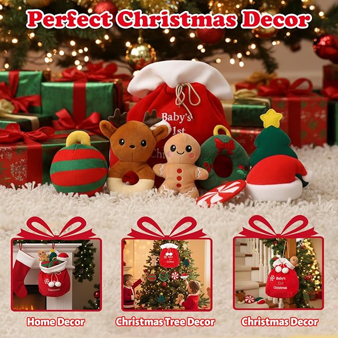 My First Christmas Baby Toys,Sensory Plush With Santa Hat Rattles Gingerbread Crinkle Toys For Baby, Christmas Gift For Kids Girls Boys, Infant Stocking Stuffers