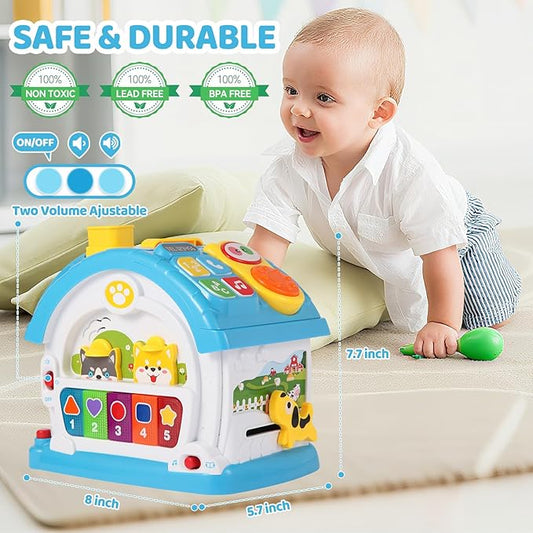 1 2 Year Old Boys Montessori Musical Learning House Toys,First Birthday Gifts for Baby Boys,Blue Bilingual Educational Toy for Toddlers Age 1-3