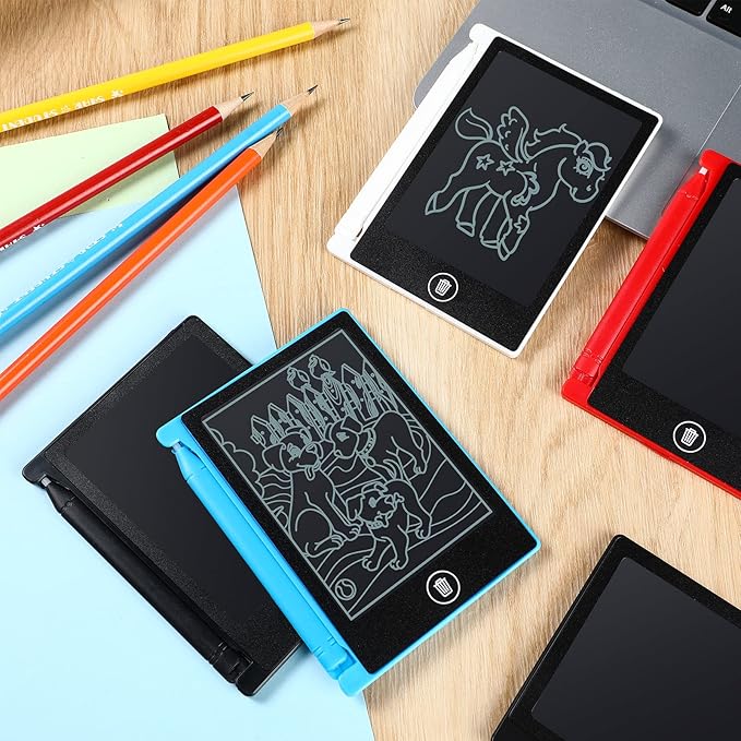 Nezyo 16 Pieces 4.5 Inch Mini LCD Writing Tablet for Kids Electronic Doodle Board Colorful Drawing Tablet Bulk Erasable Writing Pad Reusable Learning Gift for Girls Boys Party Favor(Mix Colors)