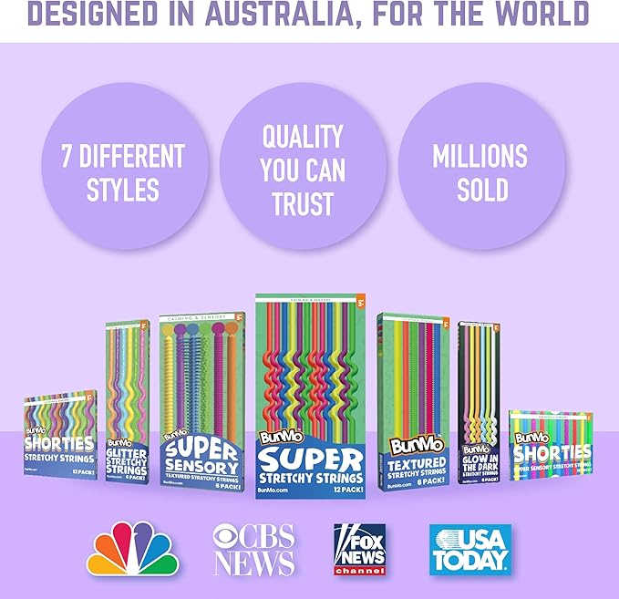 BUNMO Stocking Stuffers for Kids - Stretchy Sensory Strings - Sensory Toys for Kids - Stocking Stuffers for Boys and Girls - Hours of Fun - Original - 6 Pack