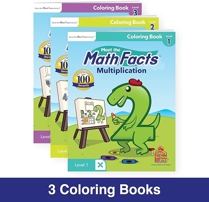 Meet The Math Facts Multiplication & Division Levels 1, 2 & 3 Big Set! - Bundle with 2 Workbooks, 2 Sets of Flashcards, 3 Coloring Books, + 5 Video Downloads - Primary School Prep Series!