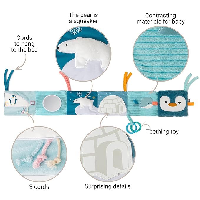 Little Big Friends 2-in-1 Sensory Baby Book | Crinkle Cloth Activity Book with Teether, Mirror & Contrast Textures | Stimulating Toy for Newborns & Infants | Crib & Stroller Attachment | Ocean Theme