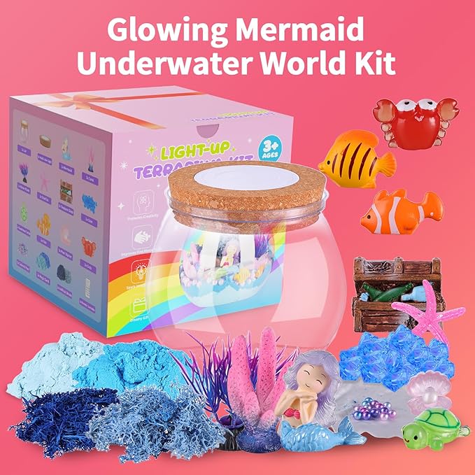 Mermaid Gifts for Girls 4-10 Years Old, Mermaid Crafts Kit for Kids, Light Up Mermaid Decoration with Remote - Arts and Crafts for Kids, Birthday Gifts Toys for Girls Age 4 5 6 7 8 9 10