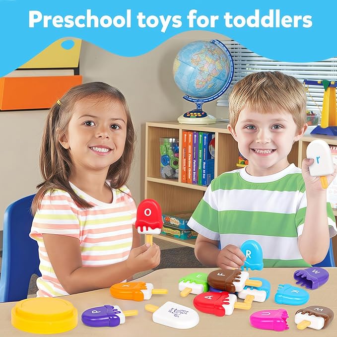 Letters Matching Ice Cream Alphabet Learning Toys,Counting Animals and Color Sorting Set Preschool Learning Activities Stacking Toys,Upper & Lowercase ABC Game Fine Motor Toys Gift for 3+Year Old Kids