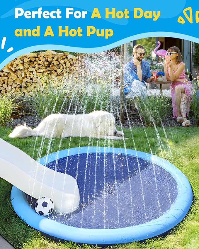Peteast Large Dog Splash Pad - Anti-Slip Pool with Thickened Sprinkler - Blue, 86in