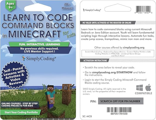 Coding for Kids: Learn to Code Minecraft Command Blocks - Video Game Design Coding - Computer Programming Courses, Ages 9+ (PC, Mac Compatible)