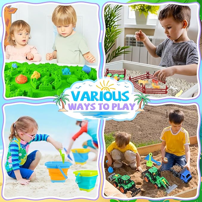 Beach Toys, Farm Playset, Sand Toys with Collapsible Beach Bucket, Take Apart Tractor, Sand Castle Building Kit, Farm Animals, Beach Shovel, Mesh Bag, Indoor Outdoor Toys for Kids Ages 4-8