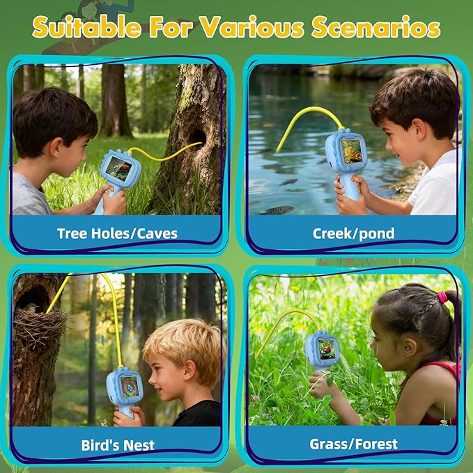 Borescope Camera with Light for Kids | STEM Science Educational Toy for 4 5 6 7 8 9 10 12 Years Old Boys & Girls | Birthday Gift for Outdoor Adventures & Nature Discovery(Blue)