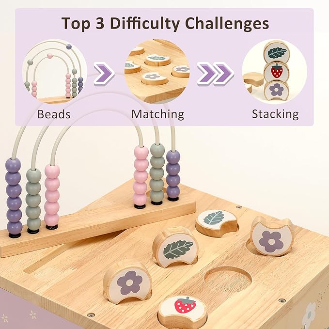 Large Activity Cube, Wooden Play Cube with 8-in-1 Activity Center, Baby Multipurpose Montessori Toy Activity Learning Cube Toy, Early Developmental Learning Toys for Baby Age 12M+