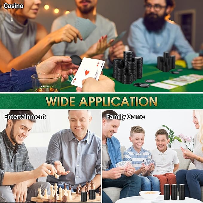 Leitee 500 Pcs Black Plastic Poker Chips Bulk 1.5 Inch Mini Bingo Chips Tokens Markers Blank Casino Counting Discs Learning Math Counters for Adults Interlocking Game Counting Reward Card