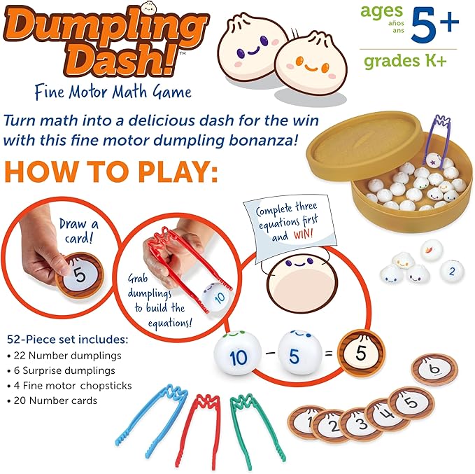 Learning Resources Dumpling Dash Fine Motor Math Game - Montessori Counting Toys, Board Game, Play Food, Homeschool, Fine Motor Skills, Homeschool Preschool