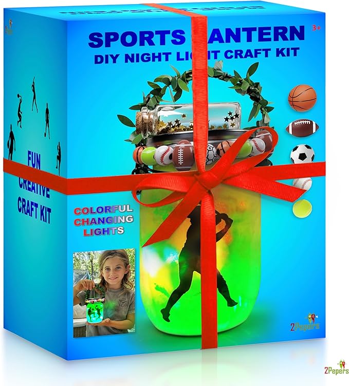 Make Your Own Sports Night Light Lantern Jar Arts & Crafts For Boys And Girls, Football, Soccer, Basketball, Tennis & Baseball Gifts For Kids, DIY Art Kit Age 4 5 6 7 8-12, Best Kids Birthday Present