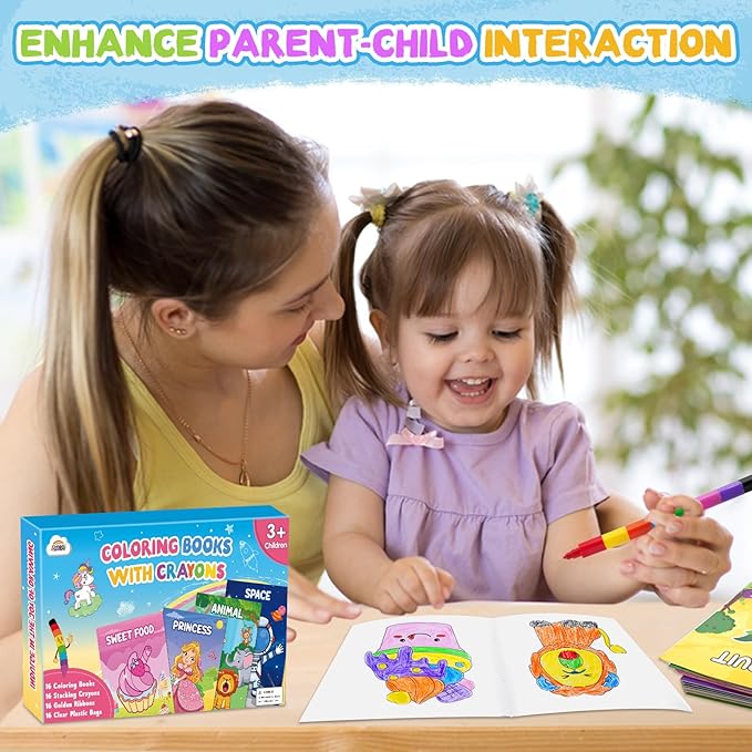 ZMLM 16 Coloring Books for Kids Party Favors: Bulk 16 Crayons Mini Coloring Books for Kids Ages 4-8 Birthday Goodie Bags Stuffers Toddlers Return Gifts Classroom Prizes Teacher Crafts (Classic)