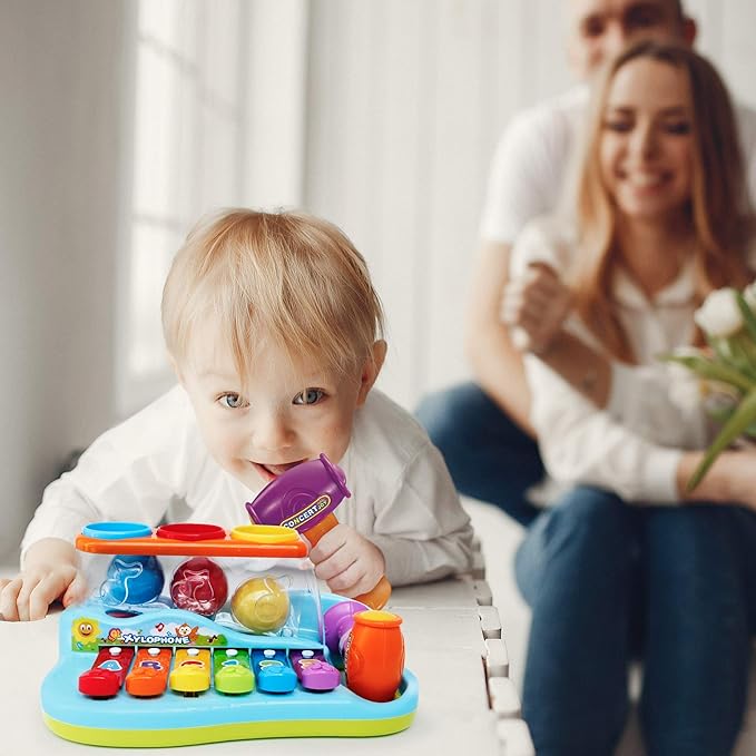 Pop 'N Play Pound a Ball Toy for Toddlers 1-3 - Xylophone Baby Musical Toy Station - 6 Piano Keys, Colorful Balls, Exciting Hammer - Fun to Learn & Develop Fine Motor Skills