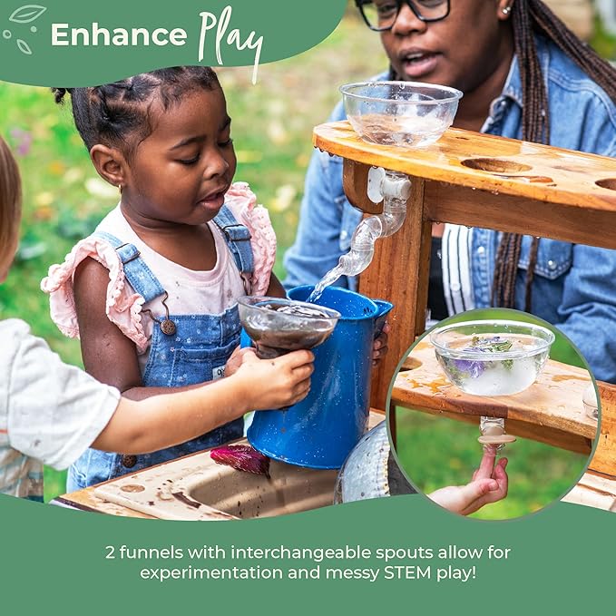 Guidecraft Acadia Kids' Outdoor Mud Kitchen Playset - Pretend Play Kitchen with Sink, Stove, and Accessories | Wooden Backyard Playset | Outdoor Play Furniture for Kids | Outdoor Toddler Activities