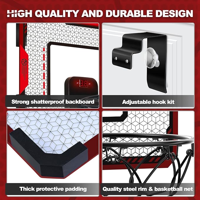 Indoor Basketball Hoop for Kids 5 6 7 8 9 10+Years Old Boys,Mini Basketball Hoop Over The Door Mini Hoop with Electronic Scoreboard & 3 Balls,Kids Basketball Hoop Sport Toys for Gift for Boys Age 5-10