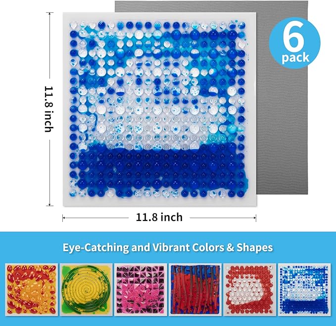 Art3d 11.8”x11.8” Textured Liquid Sensory Flooring Tiles, Interactive Glossy Fusion Play Mats for Kids, Toddler, Teens, Stress Relief & Calming Toys, 6pcs per Set
