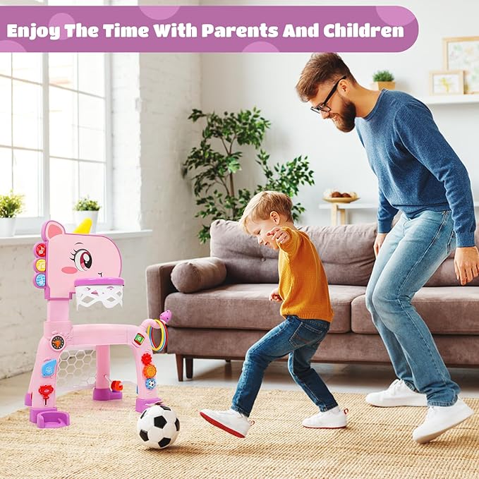 Ancaixin 4-in-1 Toddler Basketball Hoop & Soccer Goal with Golf Ring-Toss, Toys for 1 2 3 Year Old Boys Girls, Montessori Musical Sports with Light Toys for Baby 12-18 Months, Christmas Birthday Gifts