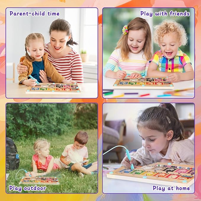 Magnetic Color and Number Maze, Montessori Toys for 3 4 5 Year Old, Wooden Magnet Balls Puzzles,Learning Educational Sensory Toys for Toddlers and Kids Boys Girls,Christmas Stocking Stuffers for Kids