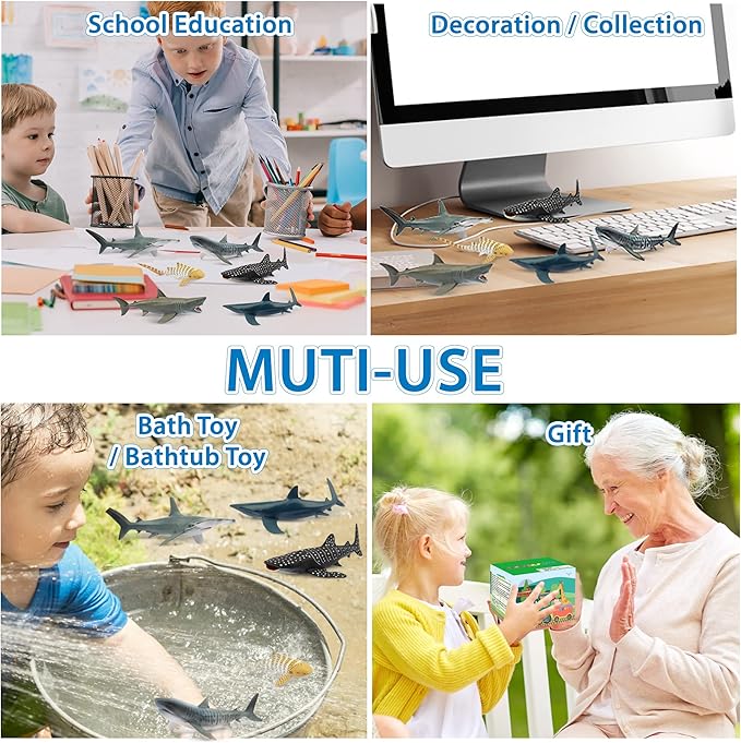 Toymany 6PCS 5-6" L Realistic Shark Bath Toy Figurines, Plastic Ocean Sea Animals Figures Set Includes Great White Shark Cake Toppers Christmas Birthday Gift for Kids Toddlers