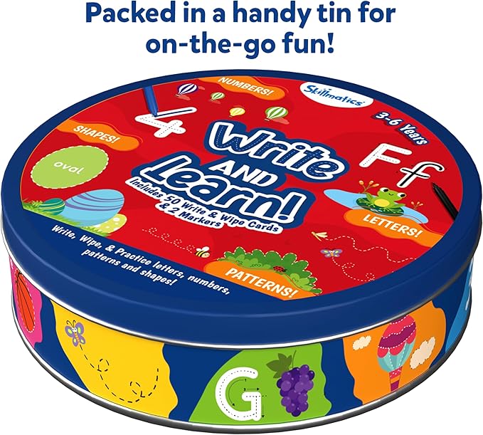 Skillmatics Write & Learn Reusable Cards for Toddlers - Letters, Numbers, Patterns & Shapes, Travel Game, Preschool Learning, Gifts for Kids Ages 3, 4, 5, 6