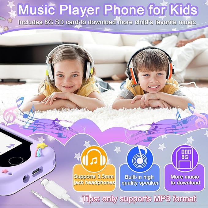 Kids Smart Phone Toys, 3 4 5 6 7 8 9 Year Old Kids Christmas Birthday Gifts for Boys Girls, 2.8" Touchscreen Toddler Cell Phone, Children Play Toy Phone with Dual Camera, Game, Music Player, 8GB Card