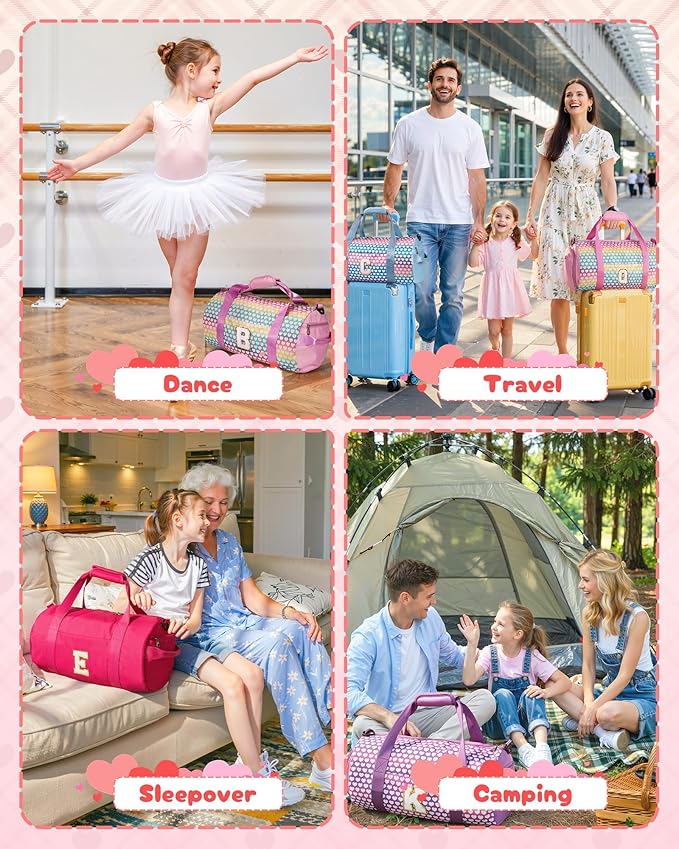 Tween Girl Gifts Trendy Stuff, Girls Travel Duffel Bag, Kids Initial Overnight Bags with Shoe Compartment, Personalized Gym Ballet Dance Bag with Makeup Pouch, Gift for Teenager (Letter V)