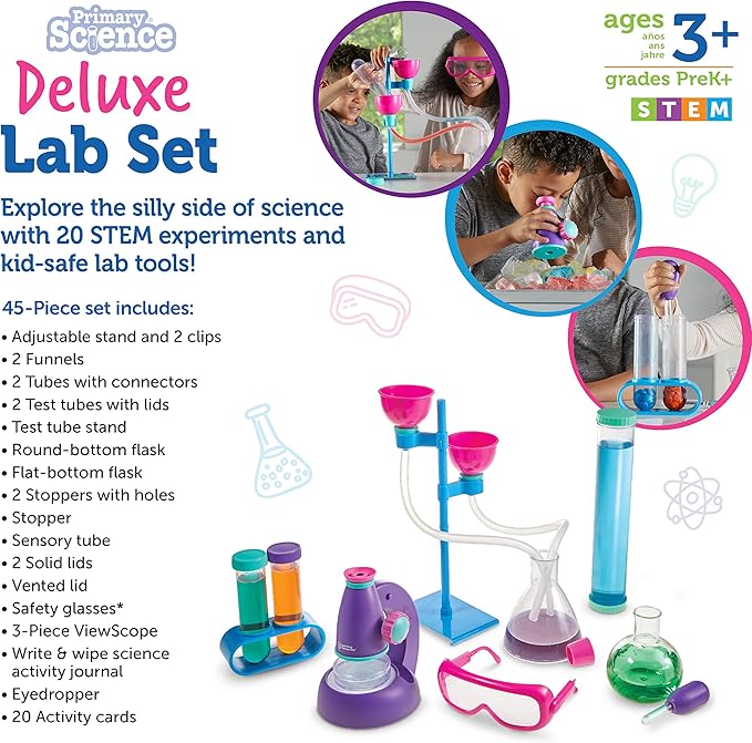 Learning Resources Primary Science Deluxe Lab Set - 45 Pieces, Ages 3+, Experiments for Kids, STEM Toys, Sensory Tube, Microscope for Students