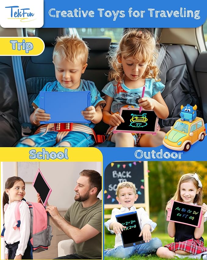 TEKFUN 4 Pack LCD Writing Tablet with Stylus, 8.5in Erasable Doodle Board Mess Free Drawing Pad for Kids, Car Trip Educational Toys Birthday Christmas Gift for 3 4 5 6 7 Girls Boys