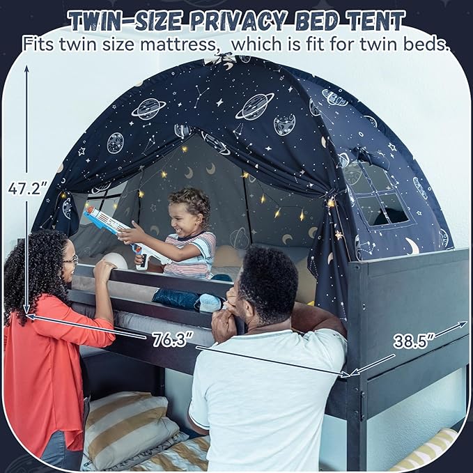 Bed Tent Twin, Space Play Canopy for Kids Toddler Boys, Bunk Canopy Tent for Toddler Bed, Galaxy Dome Playhouse Floor Portable Sleeping Tents Indoor for Girls Birthday, Christmas Toy House Gift