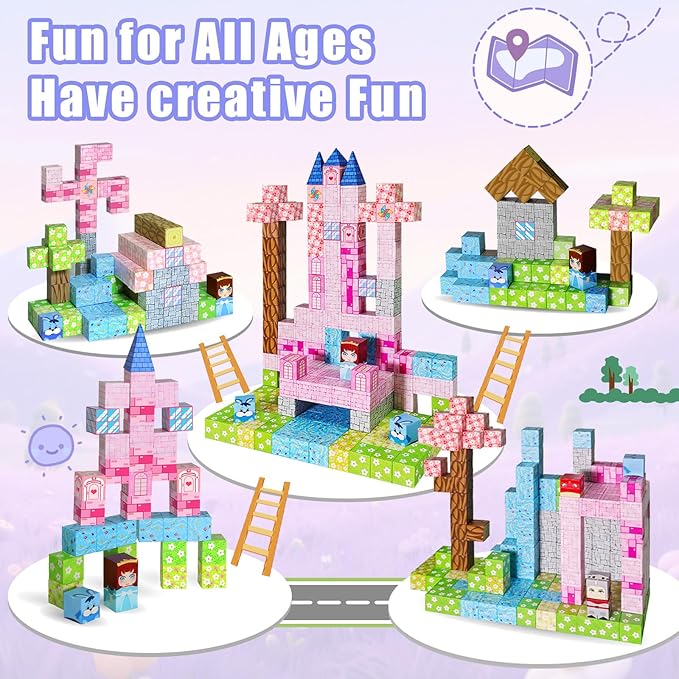 100PCS Magnetic Blocks, Magnetic Building Blocks, STEM Constructions Magnet Blocks for Boys Girls Age 3 4 5 6 7 8 9 10, Sensory Stacking Toy Christmas Birthday Gifts for Kids
