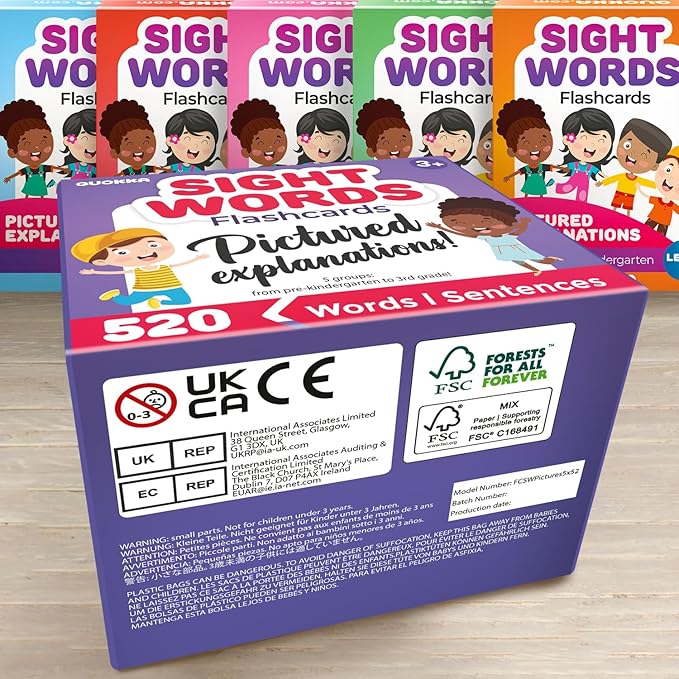 QUOKKA 520 Sight Words Flash Cards with Images & Sentences – Based on Dolch Sight Words Lists for Reading Fluency – Kindergarten Flash Cards for Pre-K to 3rd Grade - Color-Coded Vocabulary Set